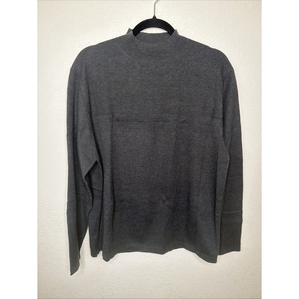 Brandini  Mock Neck  Ribbed Sweater Mens L Gray Cotton Blend Pullover  Preppy